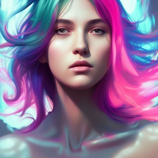 Vibrant Neon Hair Portrait in Hyperdetailed Style