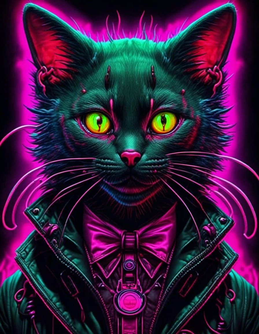 Cyberpunk Mafia Kitty Cat Cyborg Portrait