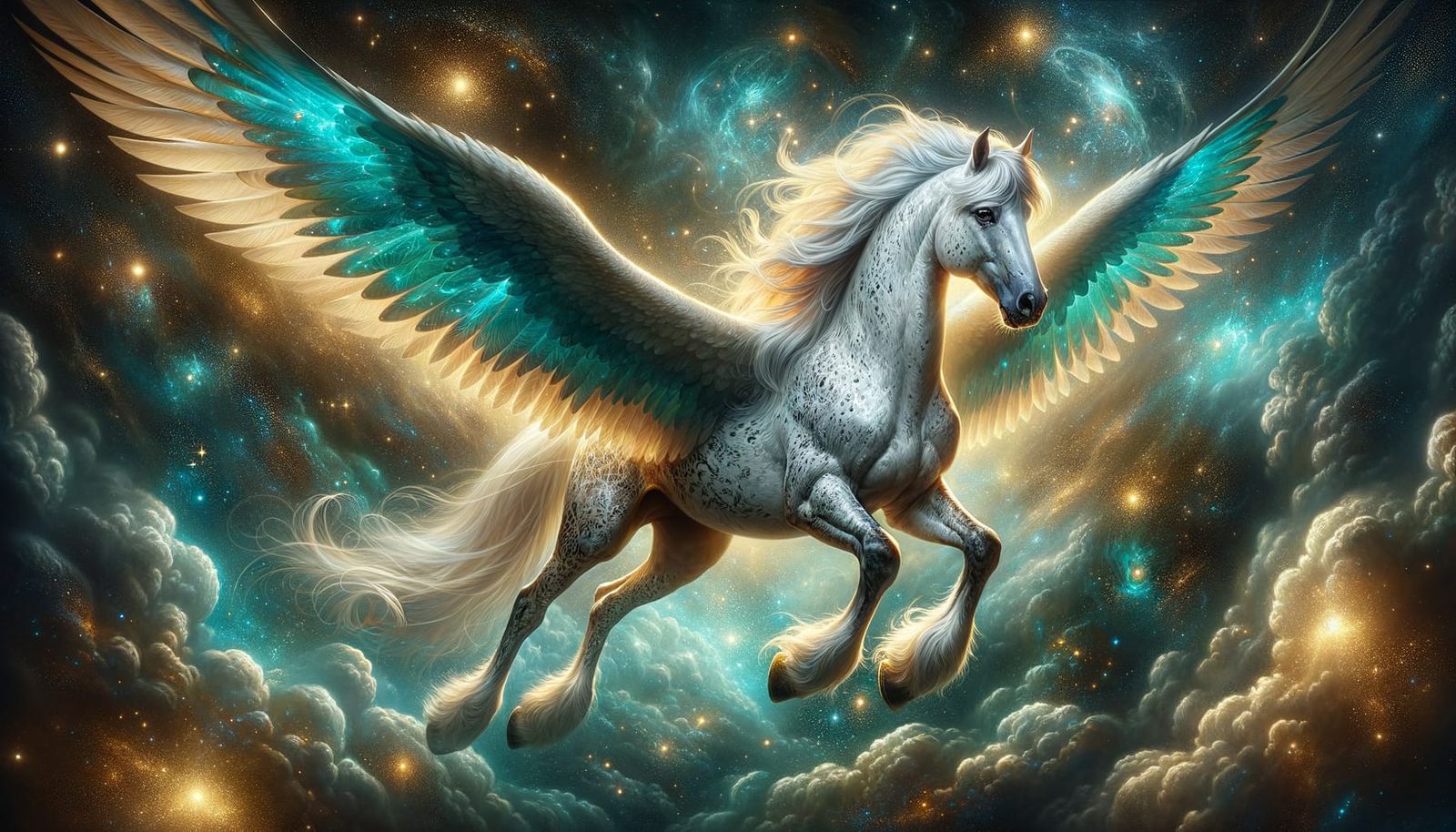 Majestic Pegasus Soaring Through Cosmic Sky