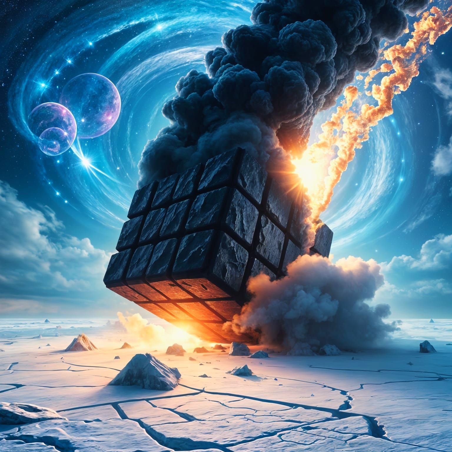 Surreal Cosmic Cube Crashes to Earth in a Blazing Display of...