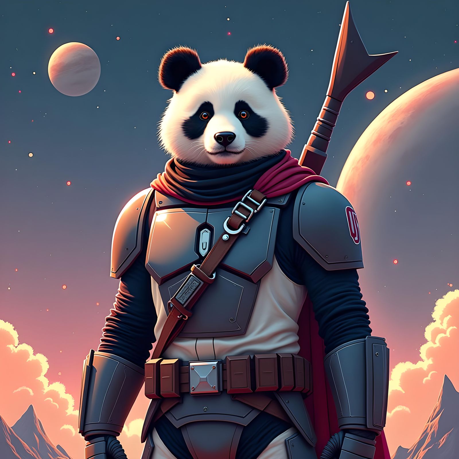 Panda Mandalorian in Outer Space