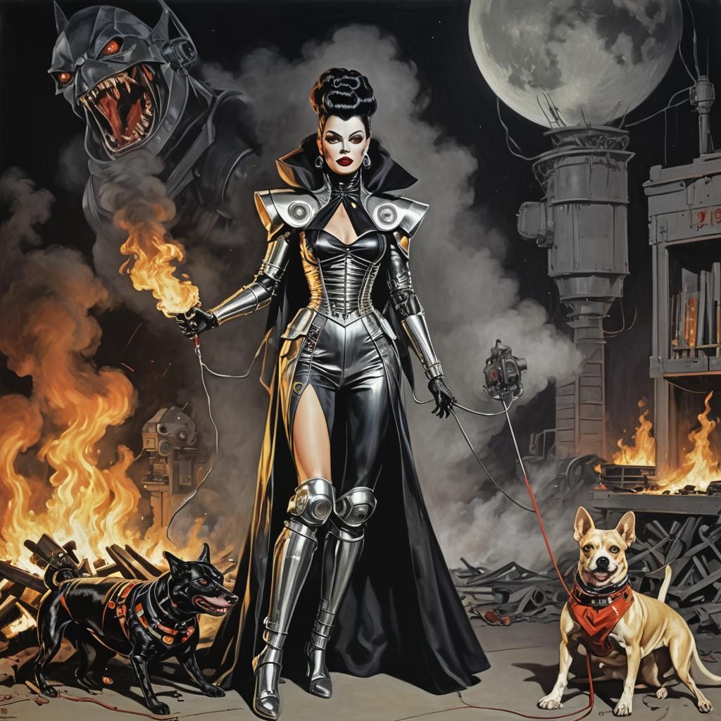 Glamorous Dracula Granddaughter Leads Fire-Shooting Robot Do...