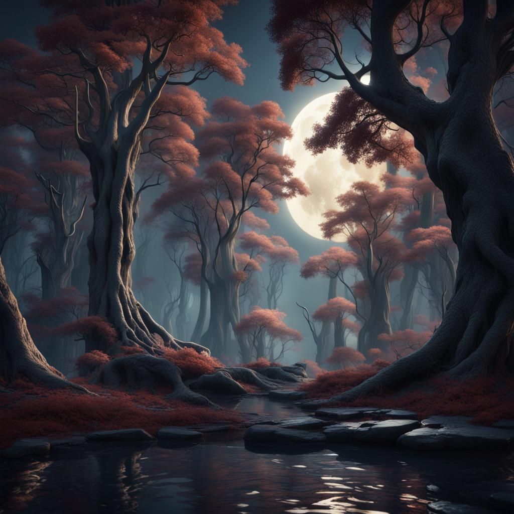 Eerie Optical Illusion Forest in Matte Painting Style