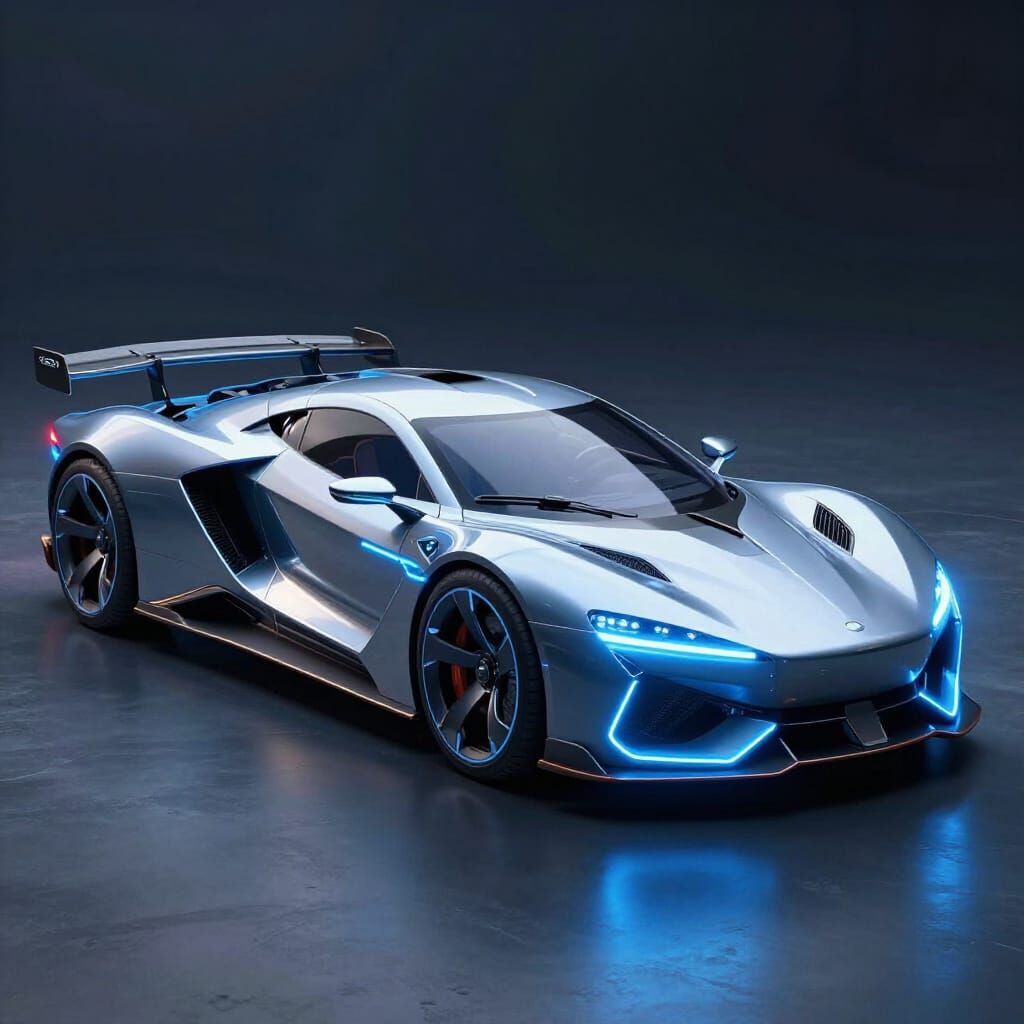 Futuristic Neon Steel Car in Cinematic Sci-Fi Style