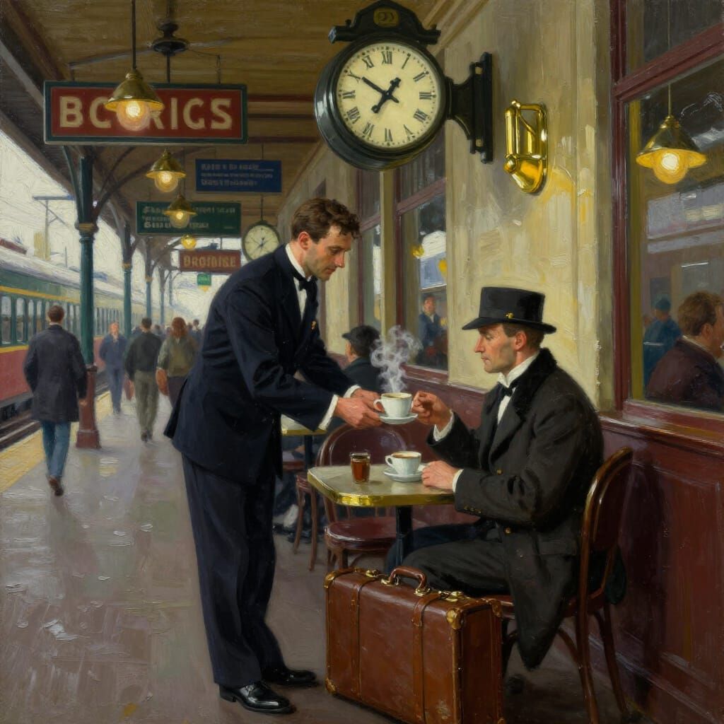 1930s Railway Café in Impasto Oil Style