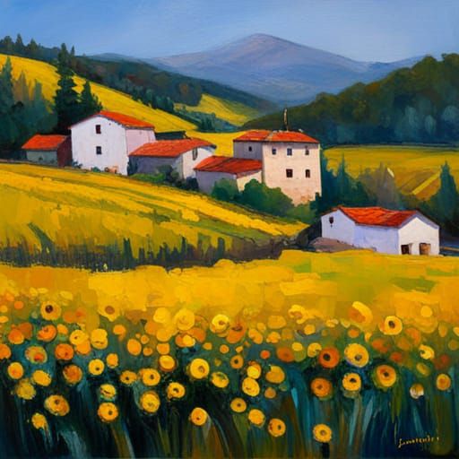 Bulgarian Countryside Landscape in Oil Painting Style