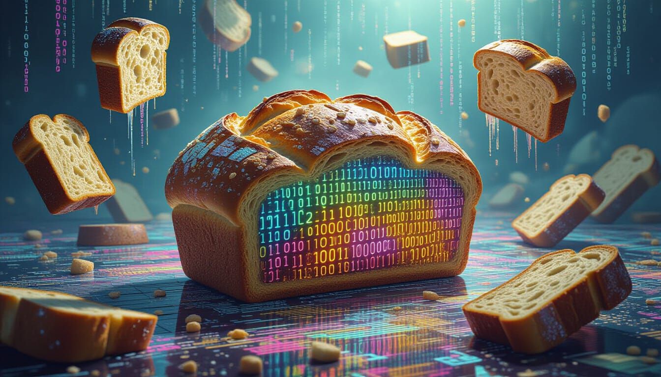 Surreal Code Bread Sculptures in Impasto Style