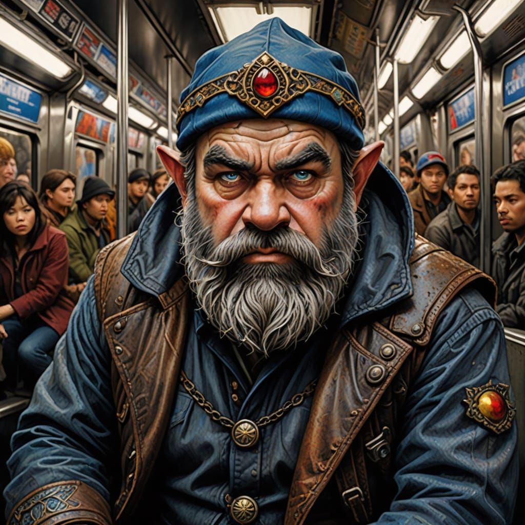 Grimy Subway Ride in a Photorealistic Watercolor Style