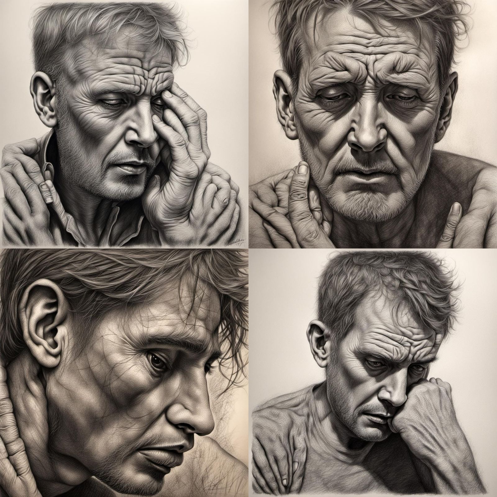 Charcoal Drawing of Man in Despair