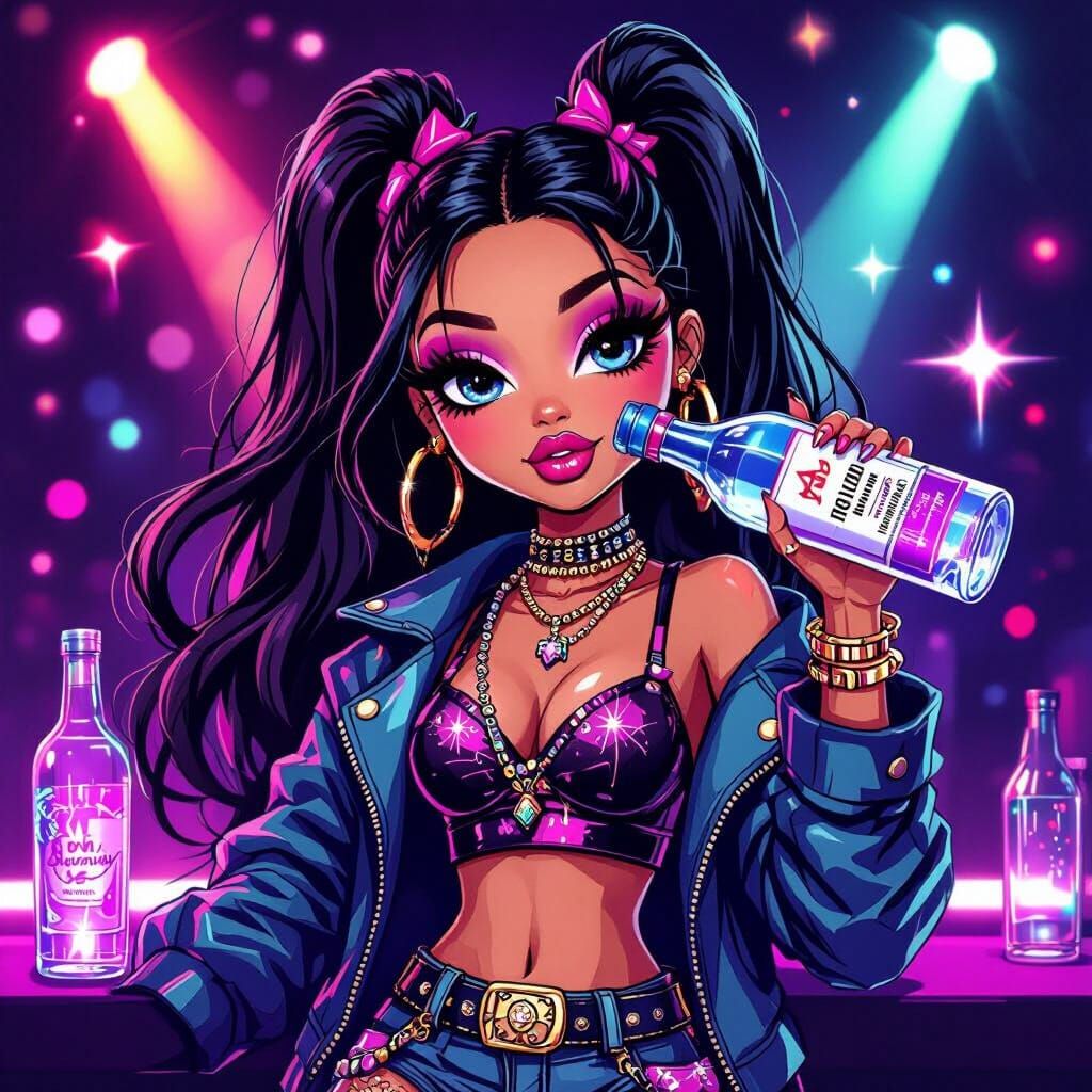 Bratz Doll Nightclub Scene in Anime Style