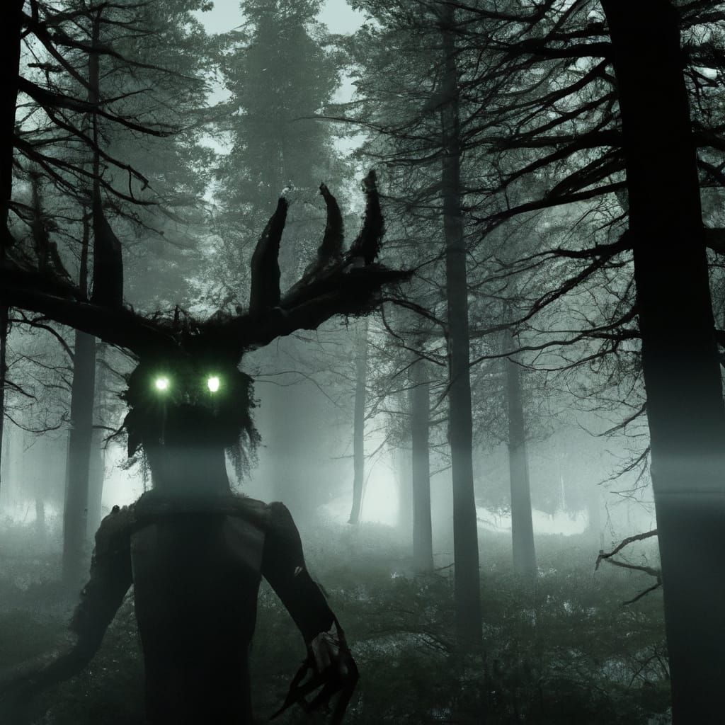 Scary Wendigo Creature in a Snowy Forest