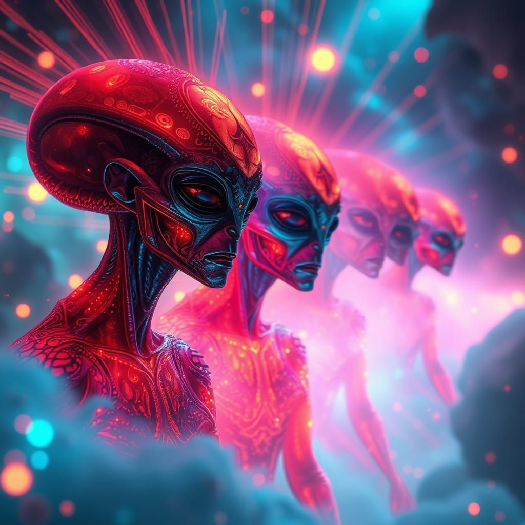 Cosmic Beings in Neon Light