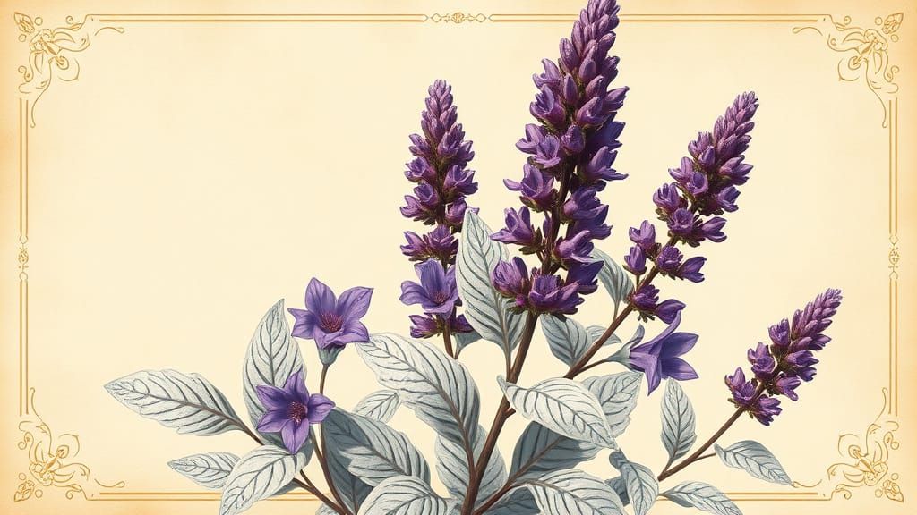 Elegant Victorian Botanical Illustration of Purple Sage