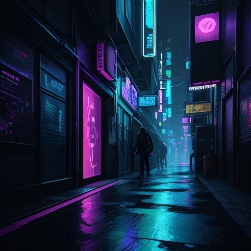 Hacker in Neon Alleyway Cyberpunk Concept Art