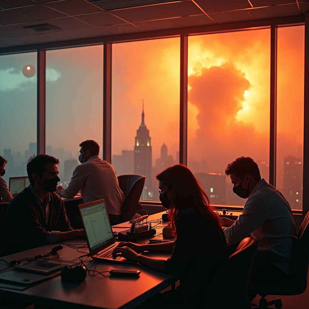 Office Workers Ignore Asteroid Strike in Cinematic Style