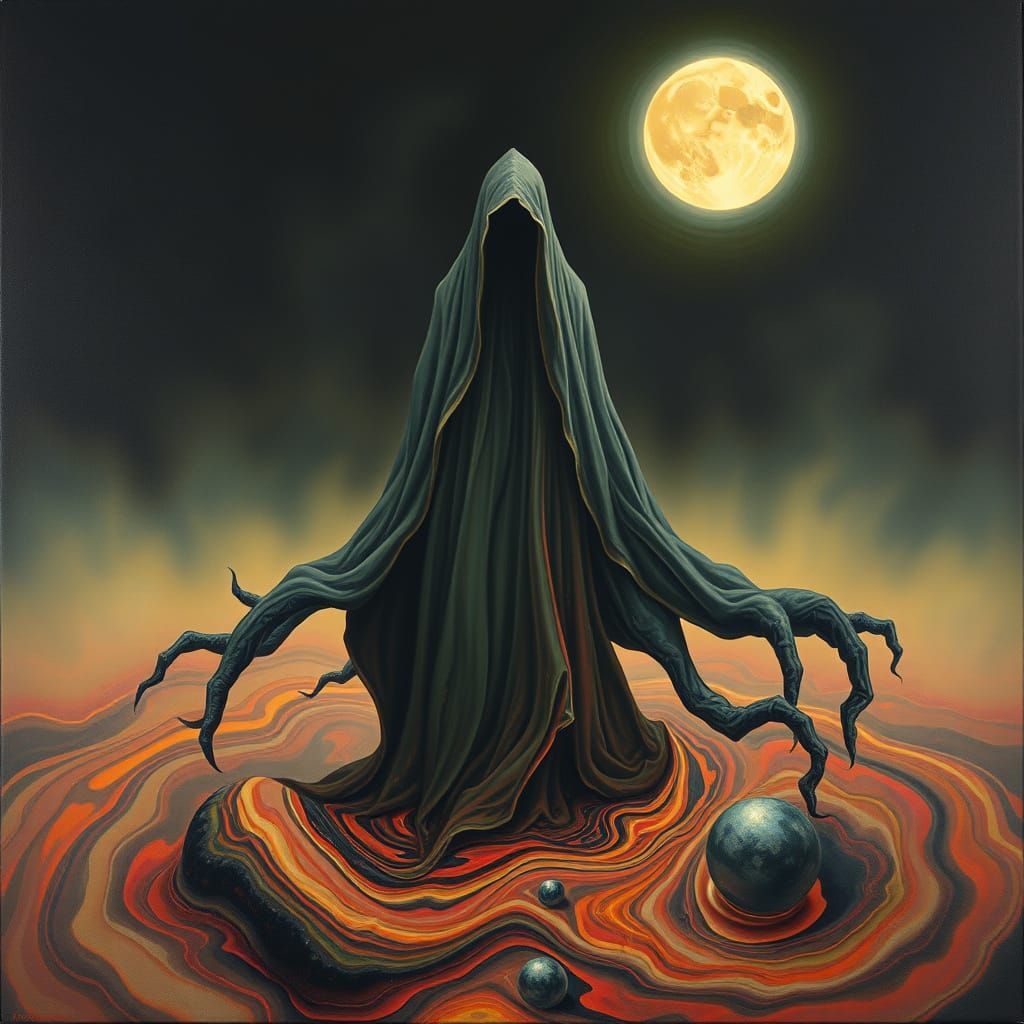 Dreamlike Scene of Enigmatic Figure in Surrealist Style