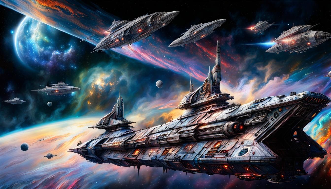 Battlestar Spaceship Fantasy Art in Space