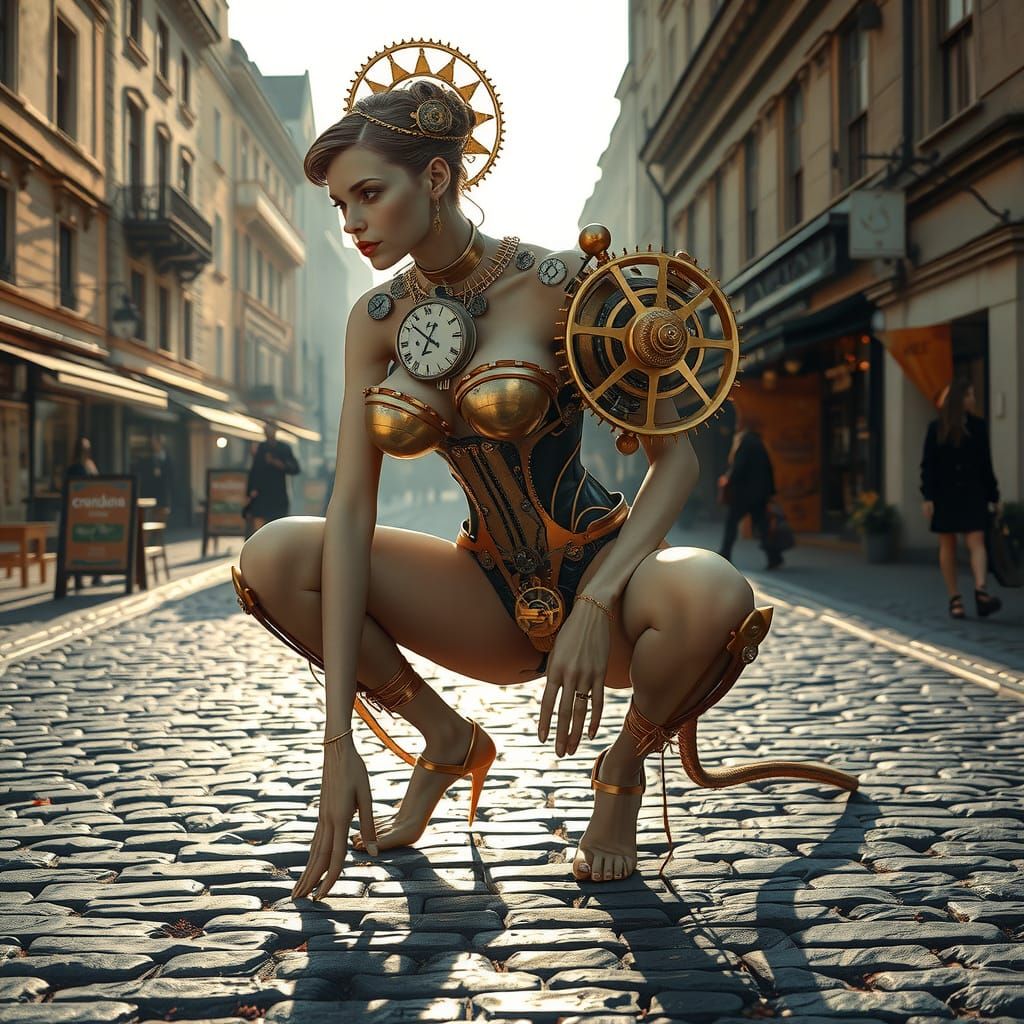 Steampunk Goddess on Cobblestone