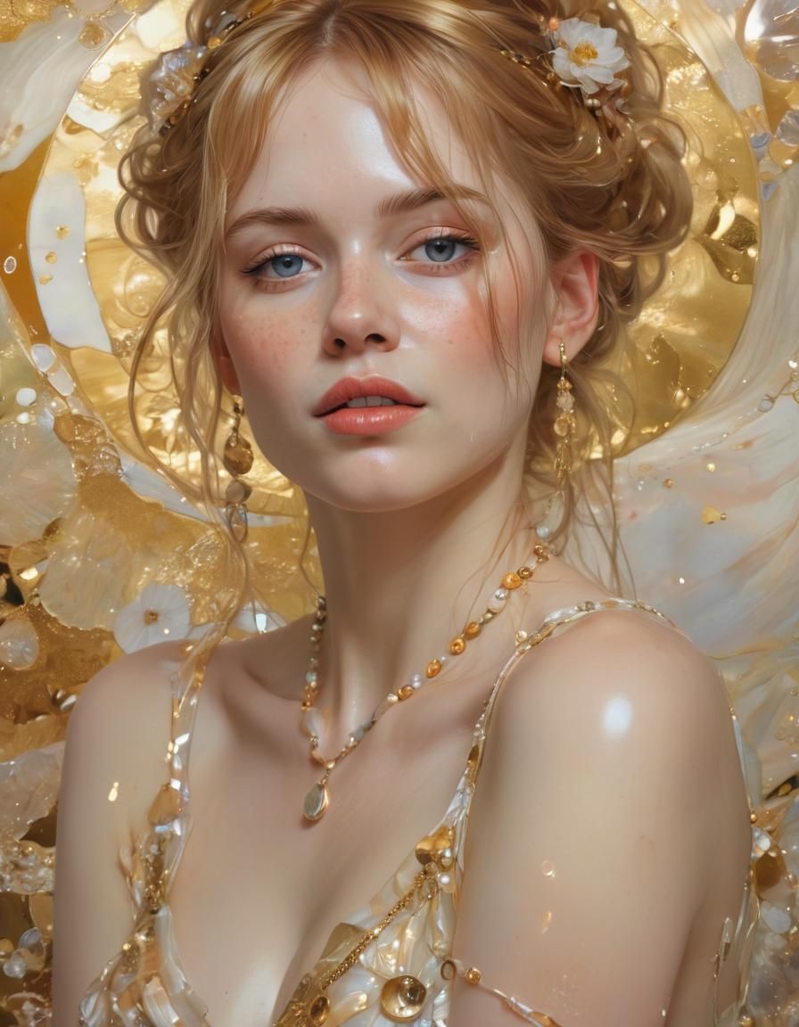 Glamorous Portrait in Art Nouveau Triadic Style