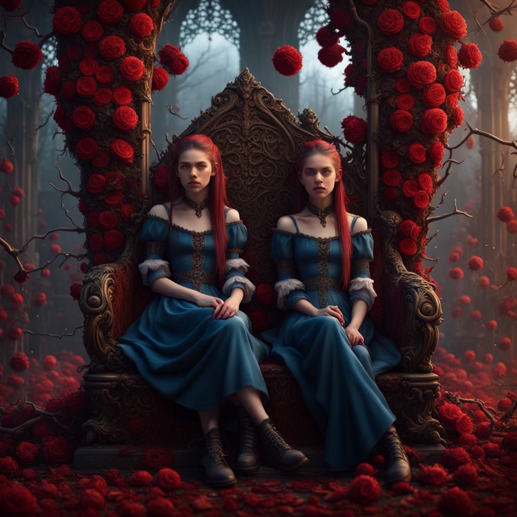 Fantasy Twins on Thrones of Roses and Thorns