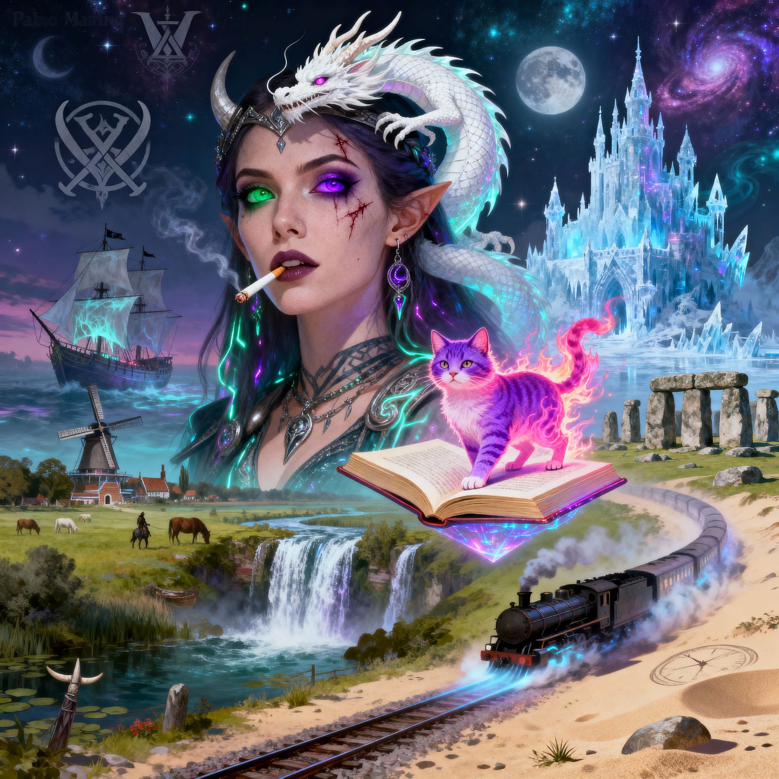 Druid Princess Viking Vampire Assassin with Dragon and Ghost...