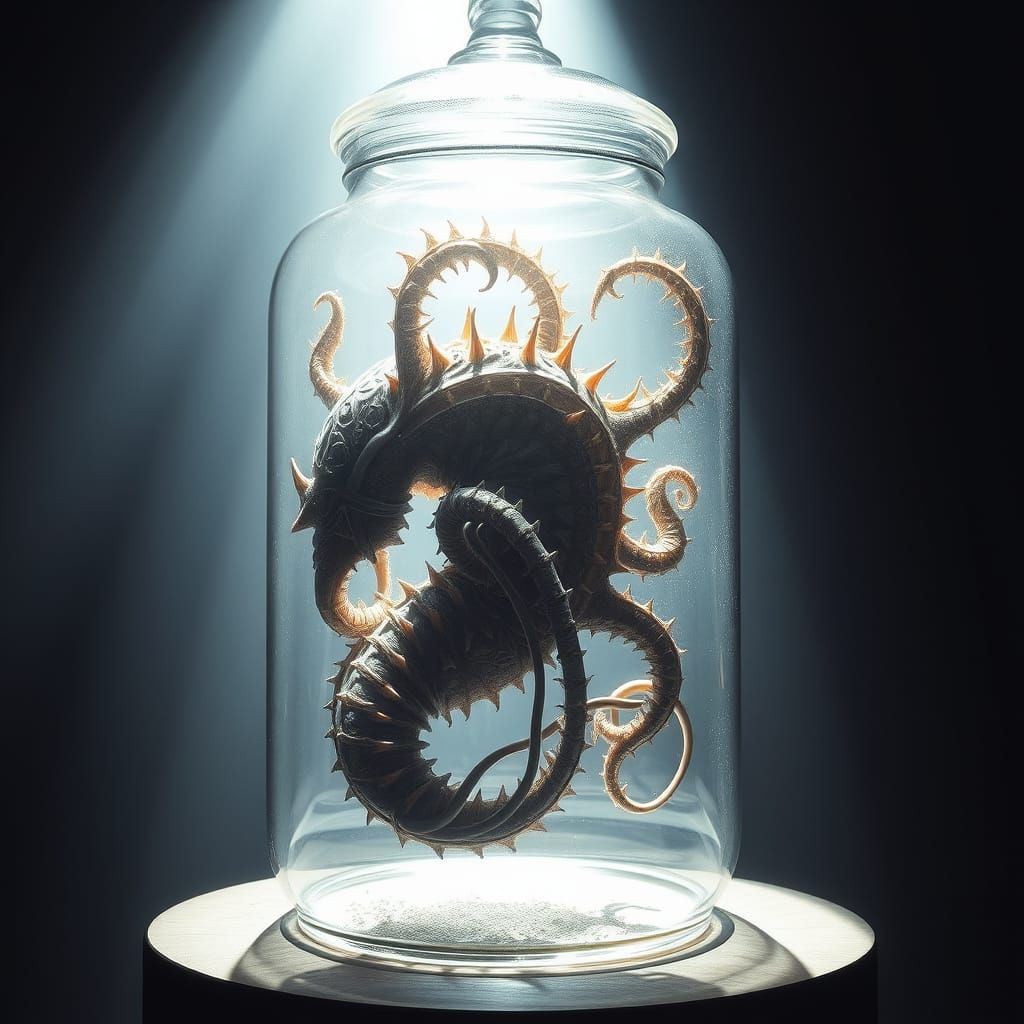 Intricate Biomechanical Form in Glass Jar