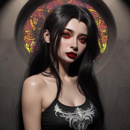 Gothic Vampire Girl with Neon Eyes Portrait