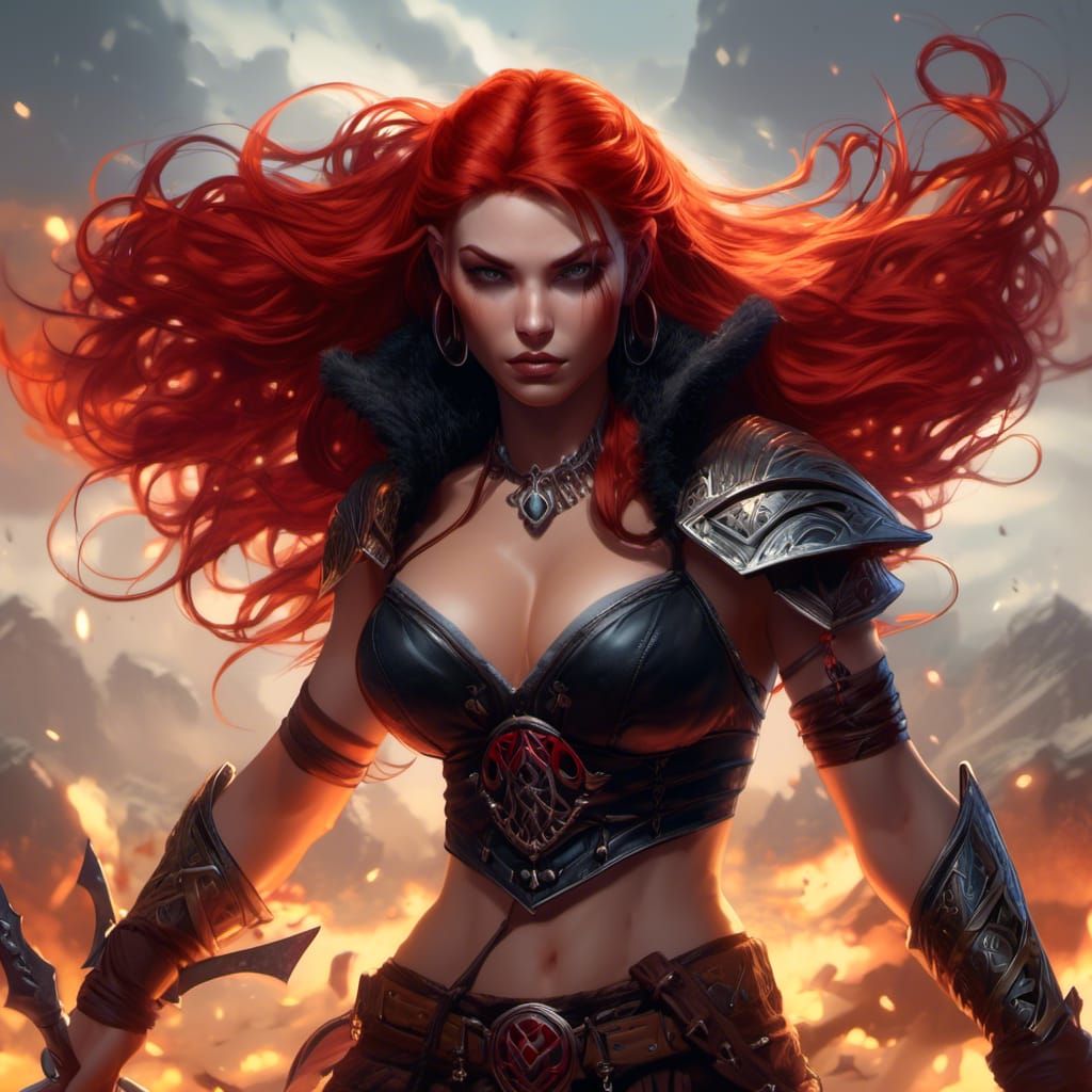 Vampire Barbarian Girl in Dark Fantasy Style