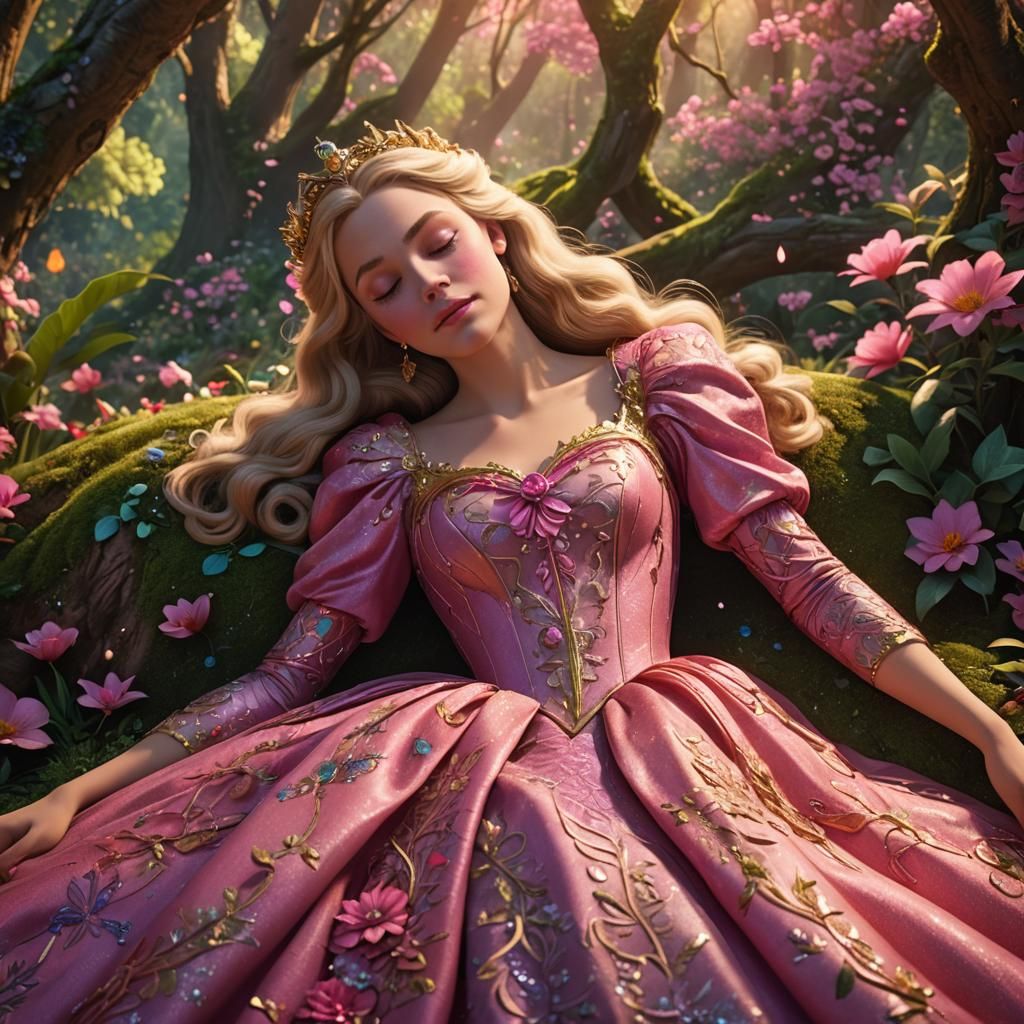 Sleeping Beauty in Enchanted Forest: Disney Princess Concept...