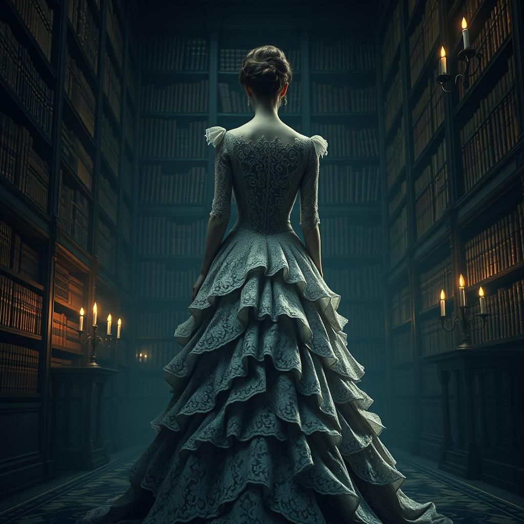 Victorian Woman in Library, Vermeer and Hopper Style