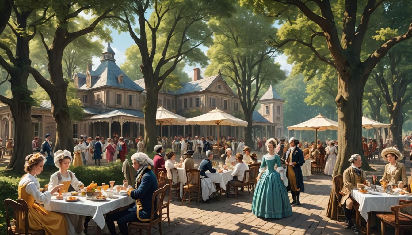 18th Century Coffeehouse Scene: Hyperrealistic Concept Art