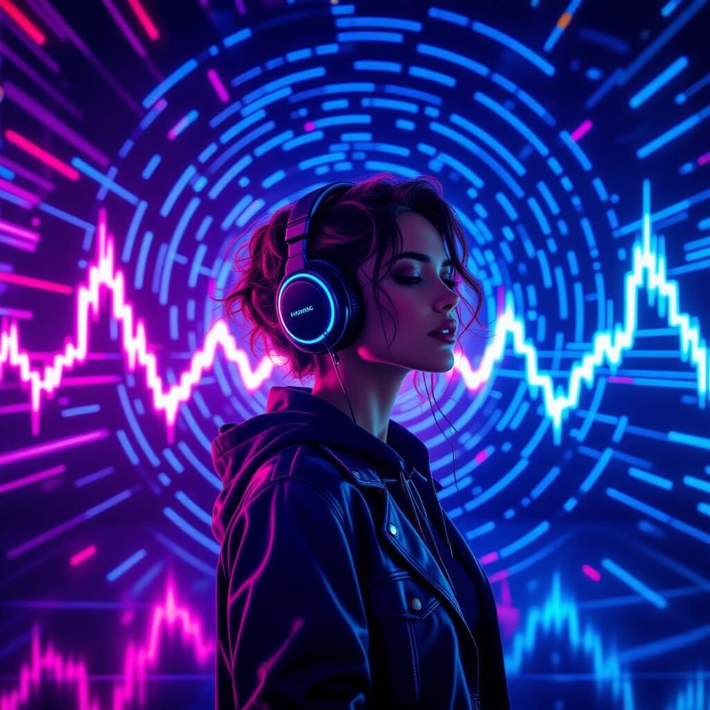 Mesmerizing Sound Waves in Neon-Lit Futuristic Style