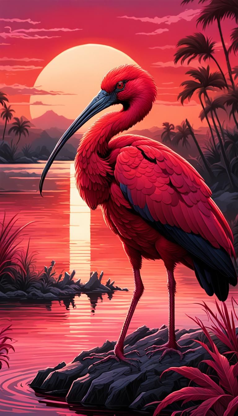 Scarlet Ibis in Red Comic Book Art