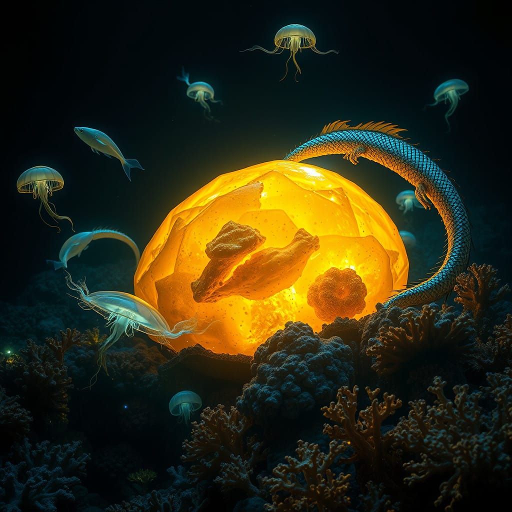 Underwater Ambergris Kingdom in Glowing Bioluminescent Light