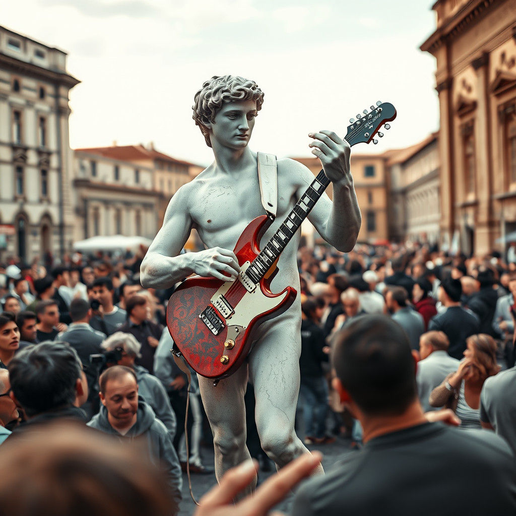 David Sculpture Plays Guitar in Florence
