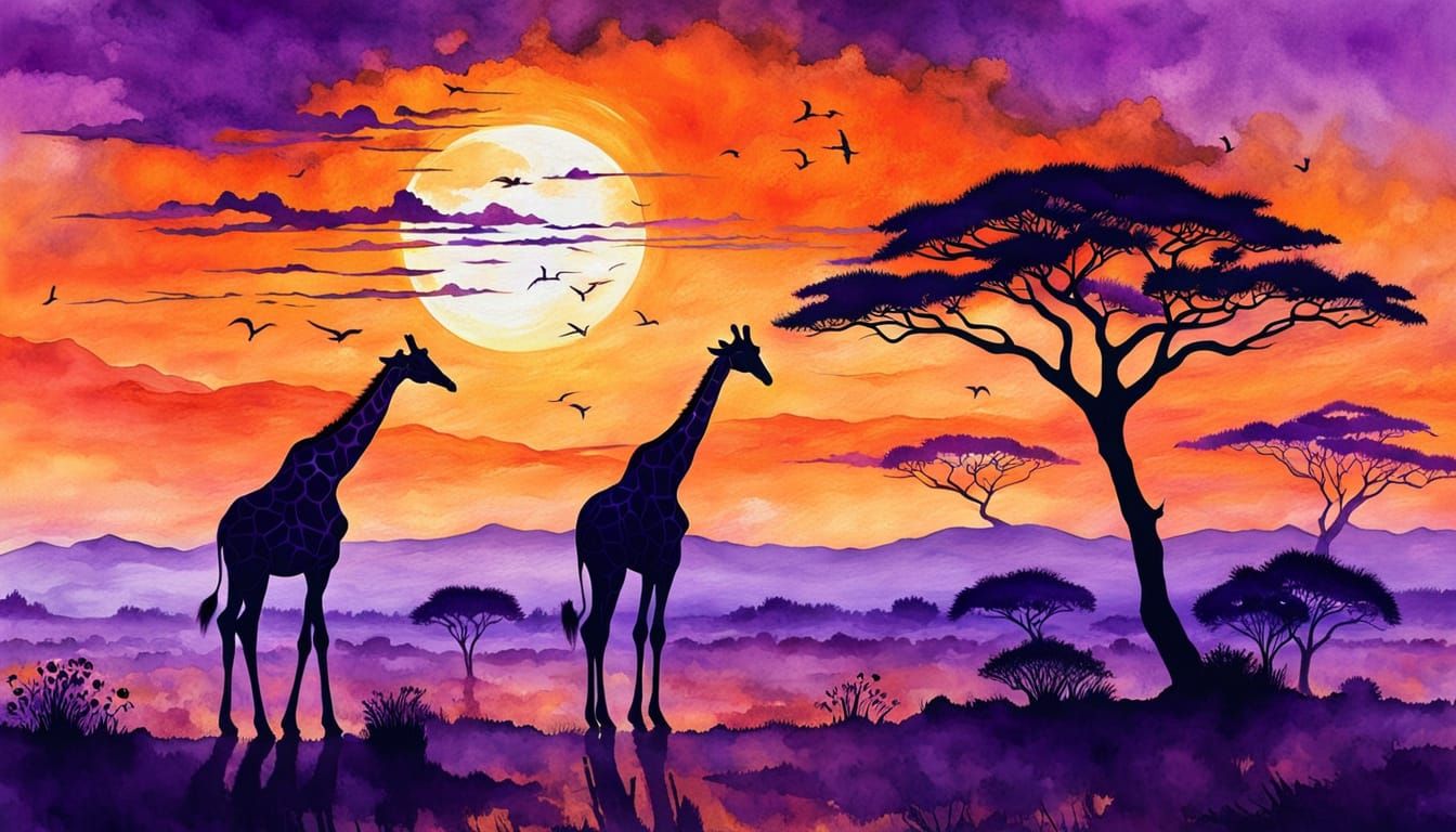 Vibrant Orange and Purple Serengeti Sunset