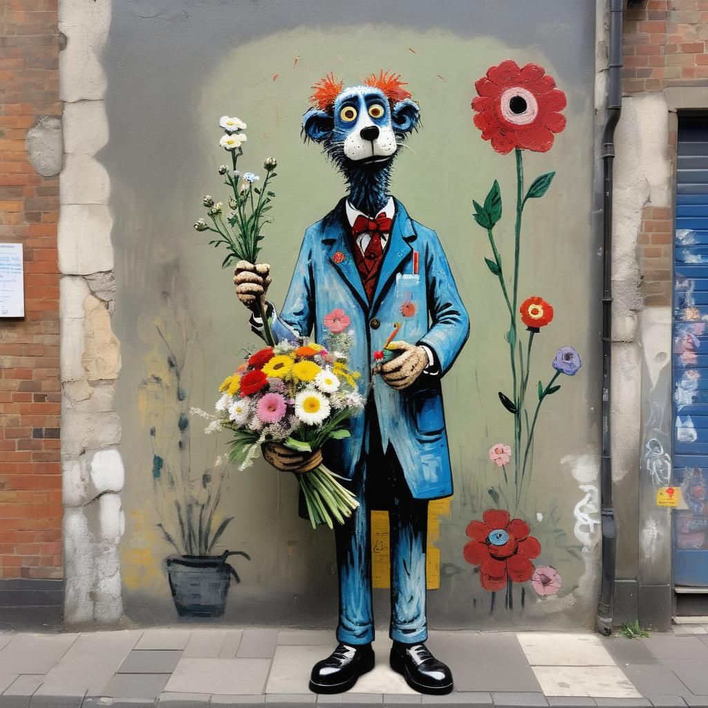 Wolf Ophthalmologist Street Art: Ensor and Aardman Style