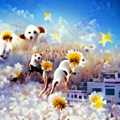 Dreamy Daisy Field with Jumping Puppies