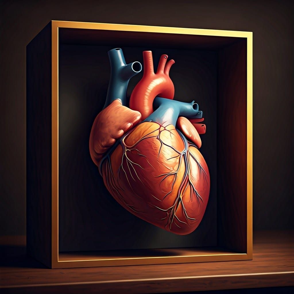 Human Heart in Knolling Box, Pixel Art, Cinema 4D