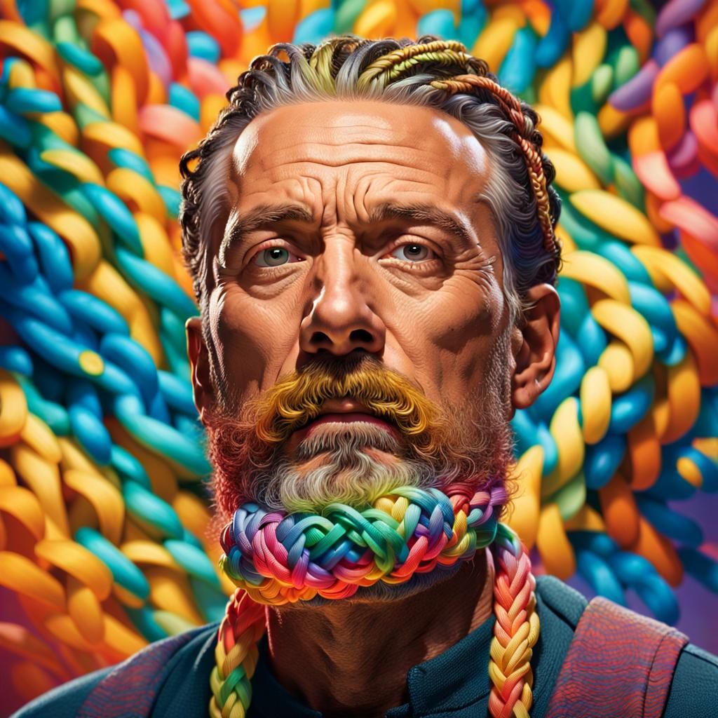 Man with String Cheese Beard: Hyperrealistic Concept Art