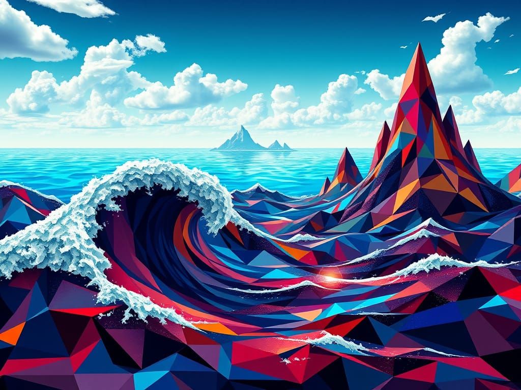 Geometric Oceanic Dreamscape in Vibrant Abstraction