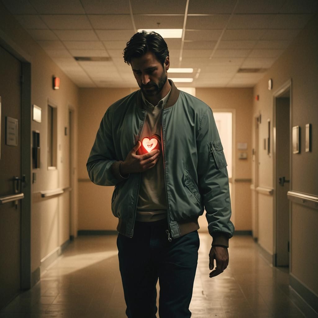 Heartbroken Man Enters Hospital in Melancholic Digital Art