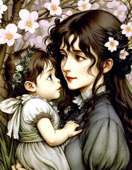 Mother and Baby in Spring, Rackham Style