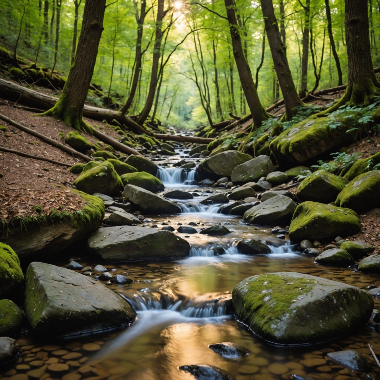 Serene Brook in Old Oak Forest with Natural Light