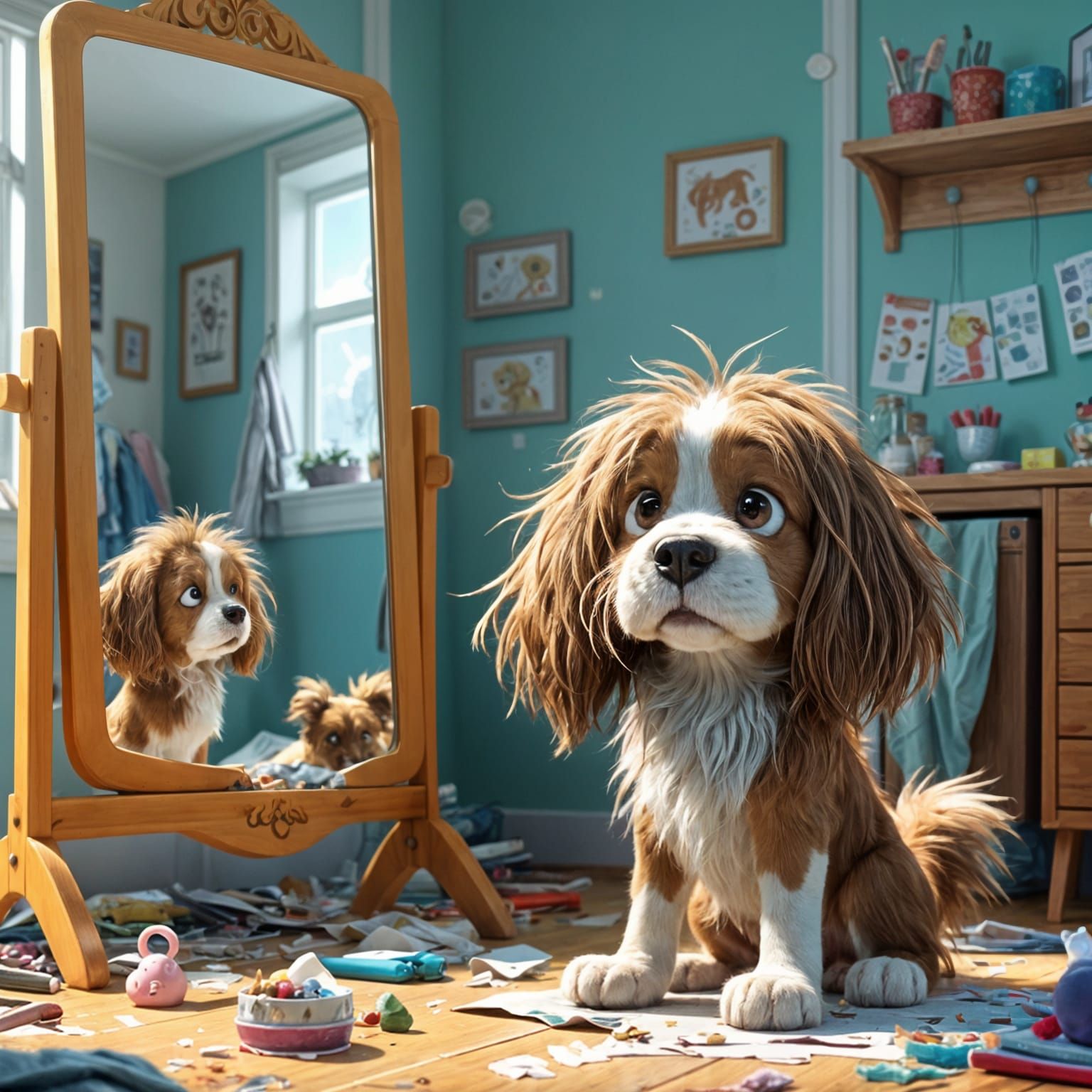 Confused Puppy: Cute Animation Style Dog