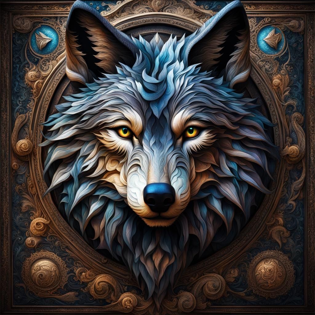 Surreal Patchwork Wolf in Storybook Style