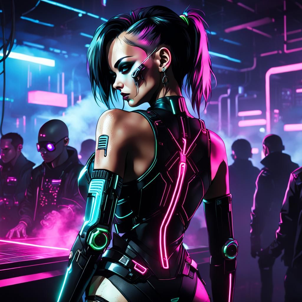 Cyberpunk Club Scene with Neon Lights