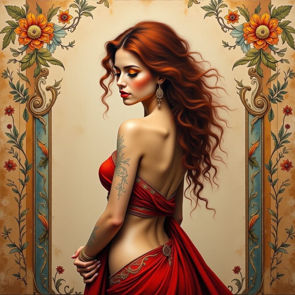 Breathtaking Woman in Ornate Oriental Setting