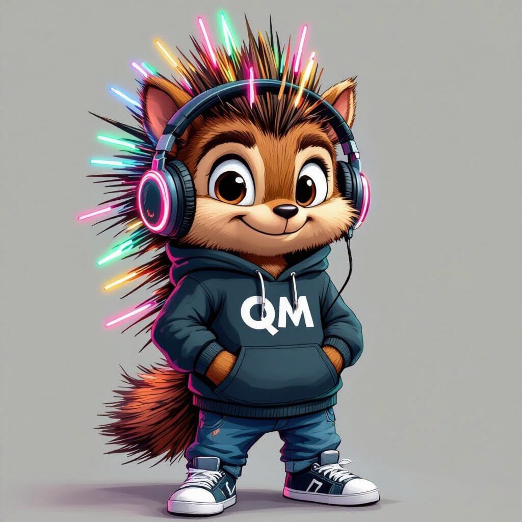 Edgy Porcupine Musician in Cartoon Style