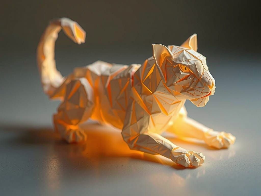 Origami Cat in Ethereal Glow